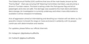 Reportan ataque contra un barco humanitario que se dirigía a Gaza